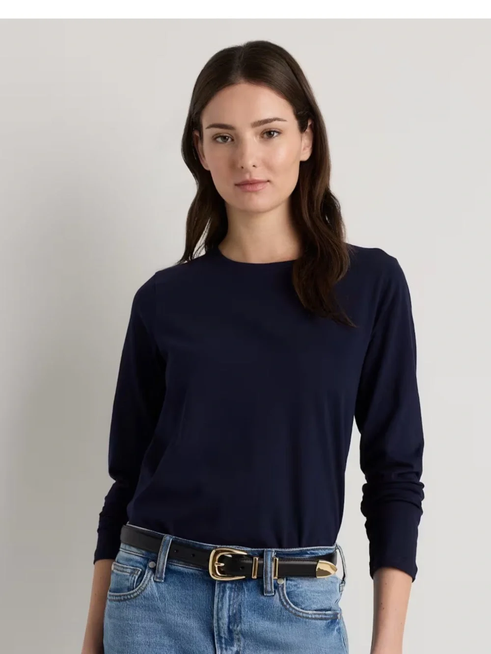 Quince 100% Organic Cotton Long Sleeve Tee Deep Navy New - Picture 1 of 1